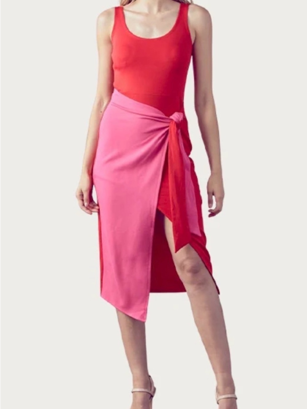 Pink Wrap Midi Skirt with Knot Detail